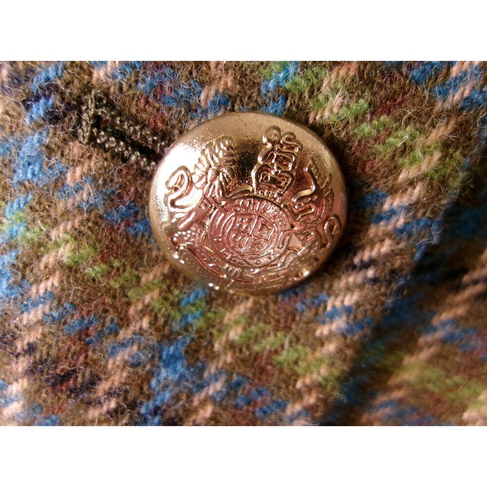 Talbots Wool Blend Plaid Military Jacket Size 8 Crest Buttons Equestrian Preppy - Picture 2 of 8